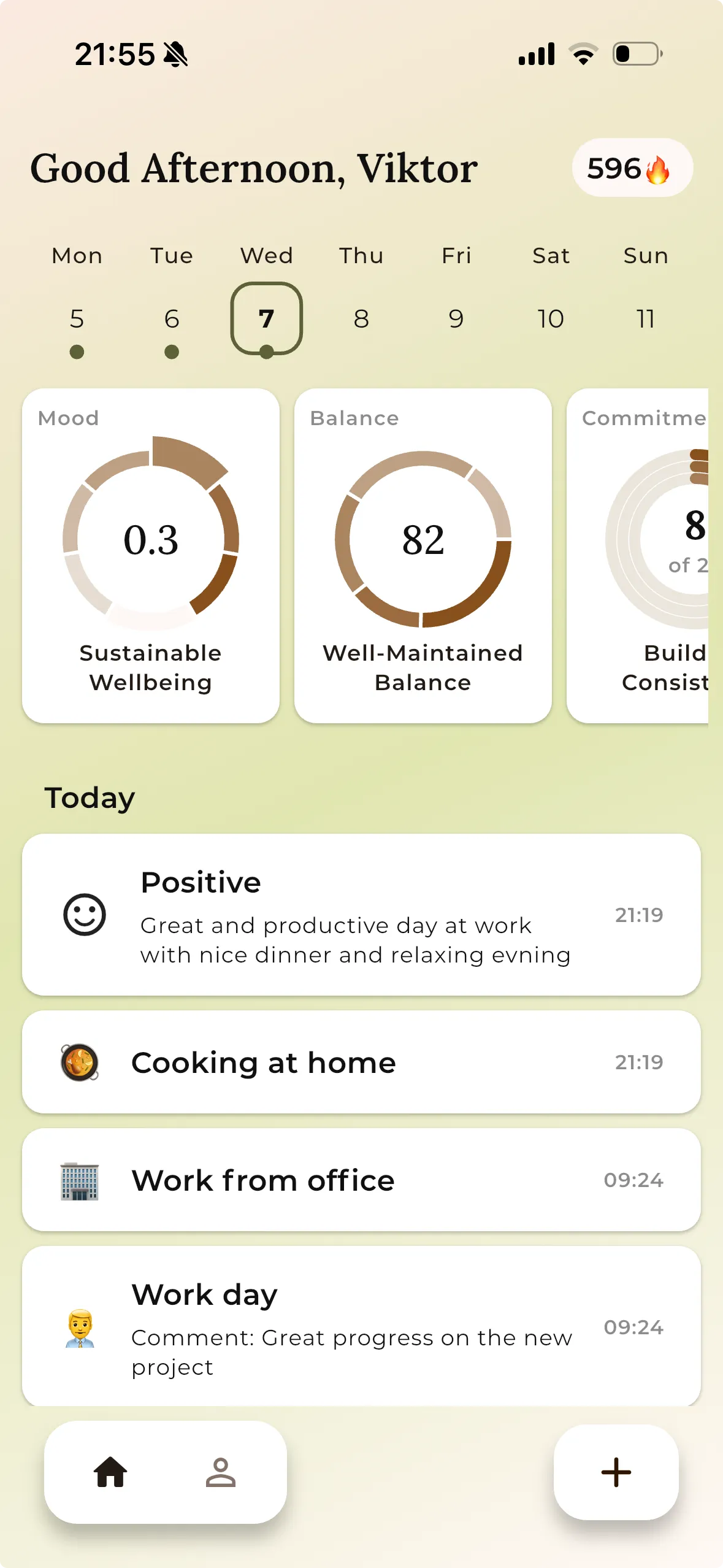 Activities Matter home screen showing daily journaling