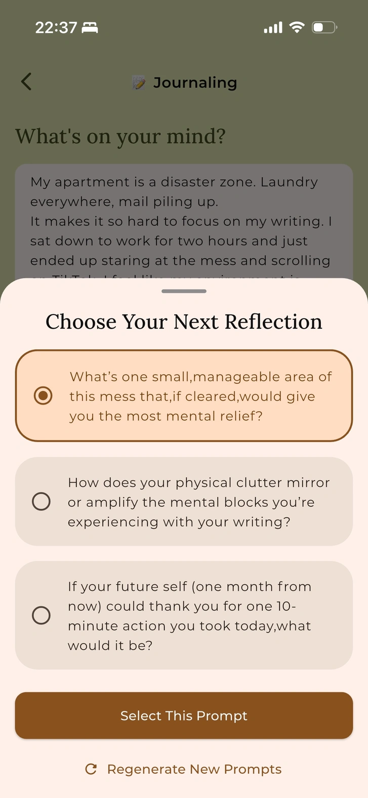 Journaling screen