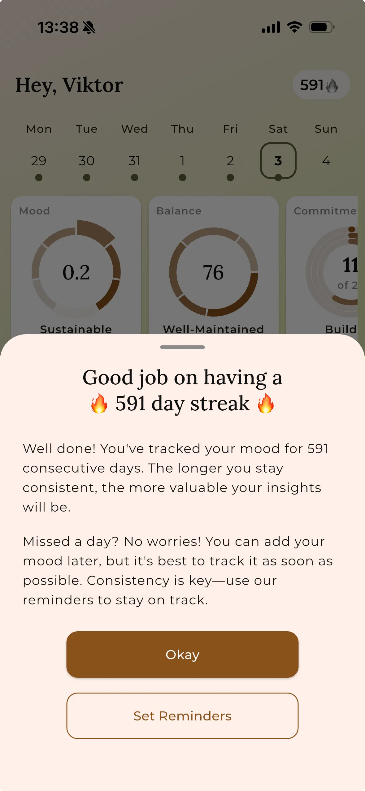 Commitment tracker showing flexible weekly rhythms